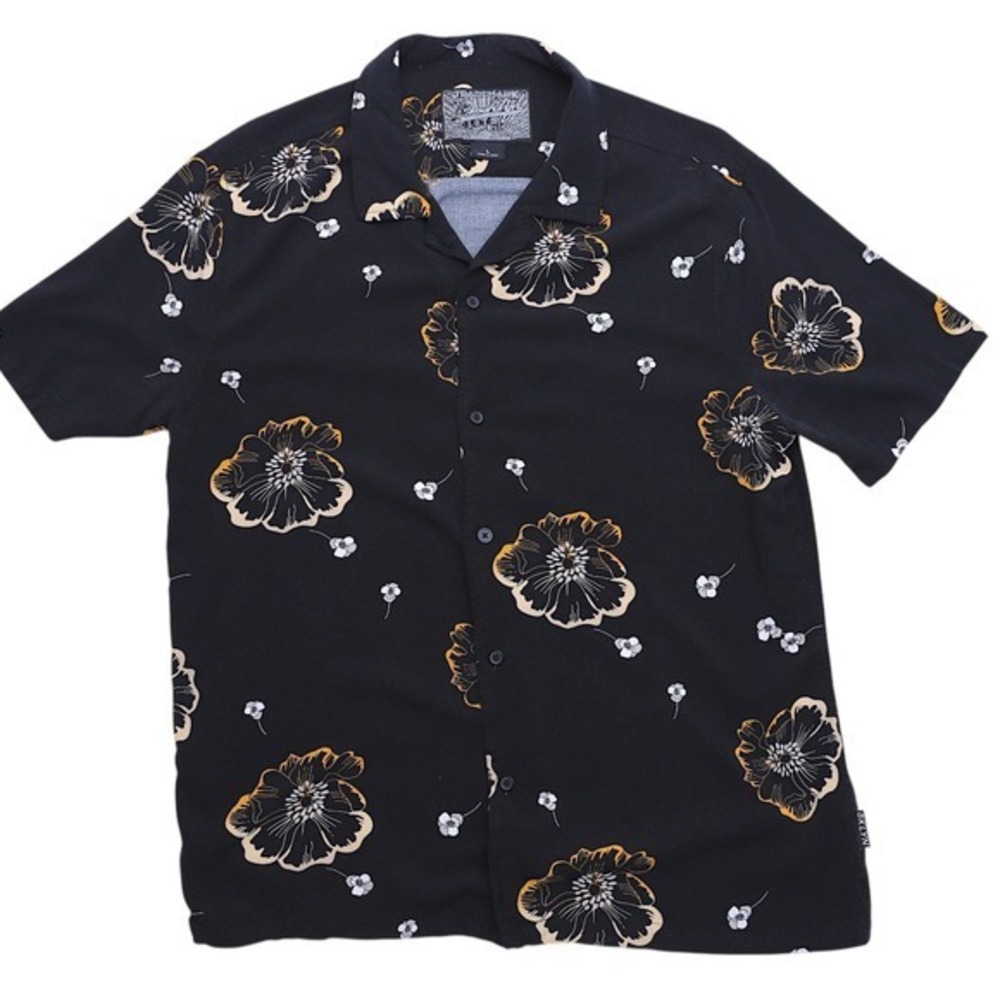 Brooklyn Cloth Men's L Black Floral Print Short Sleeve Button Down Camp Shirt‎